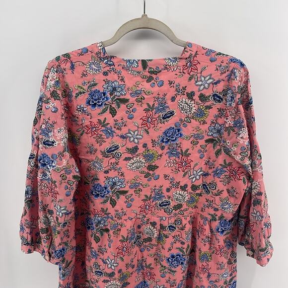 LOFT floral print V-neck 1/2 button up long sleeve tiered eyelet hem dress sz 14 - Picture 7 of 9